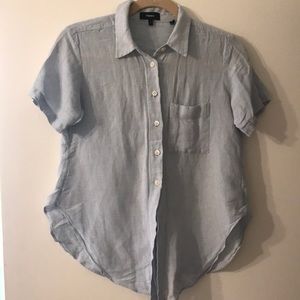 Theory linen denim button up collared shirt size M